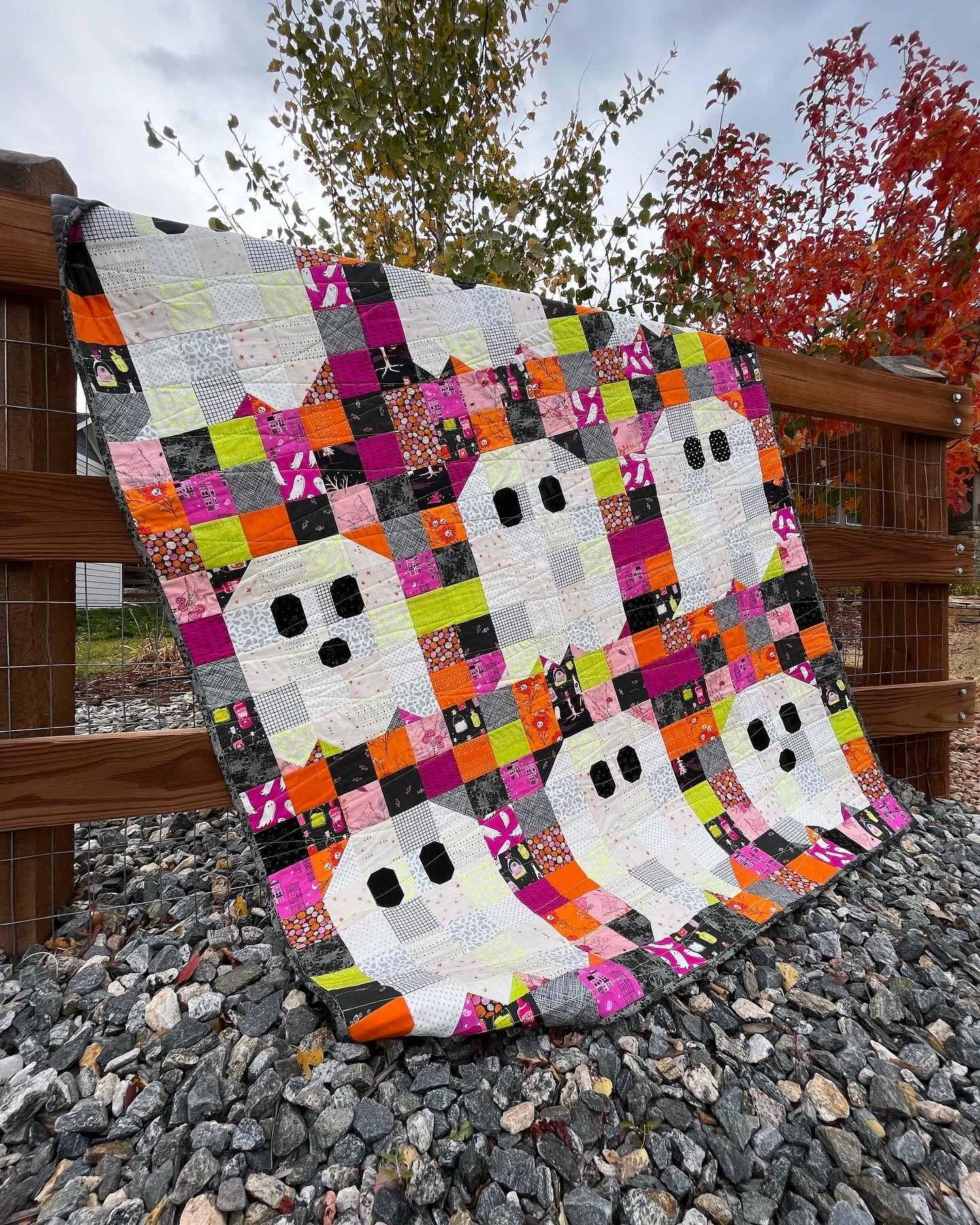 Playful Ghost Party Quilt Kit- Bright Rainbow Palette for Woolly Petals Pattern