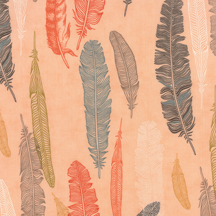 Moda Nomad Fabric - 20” Peach Feather Print by Urban Chicks (OOP)