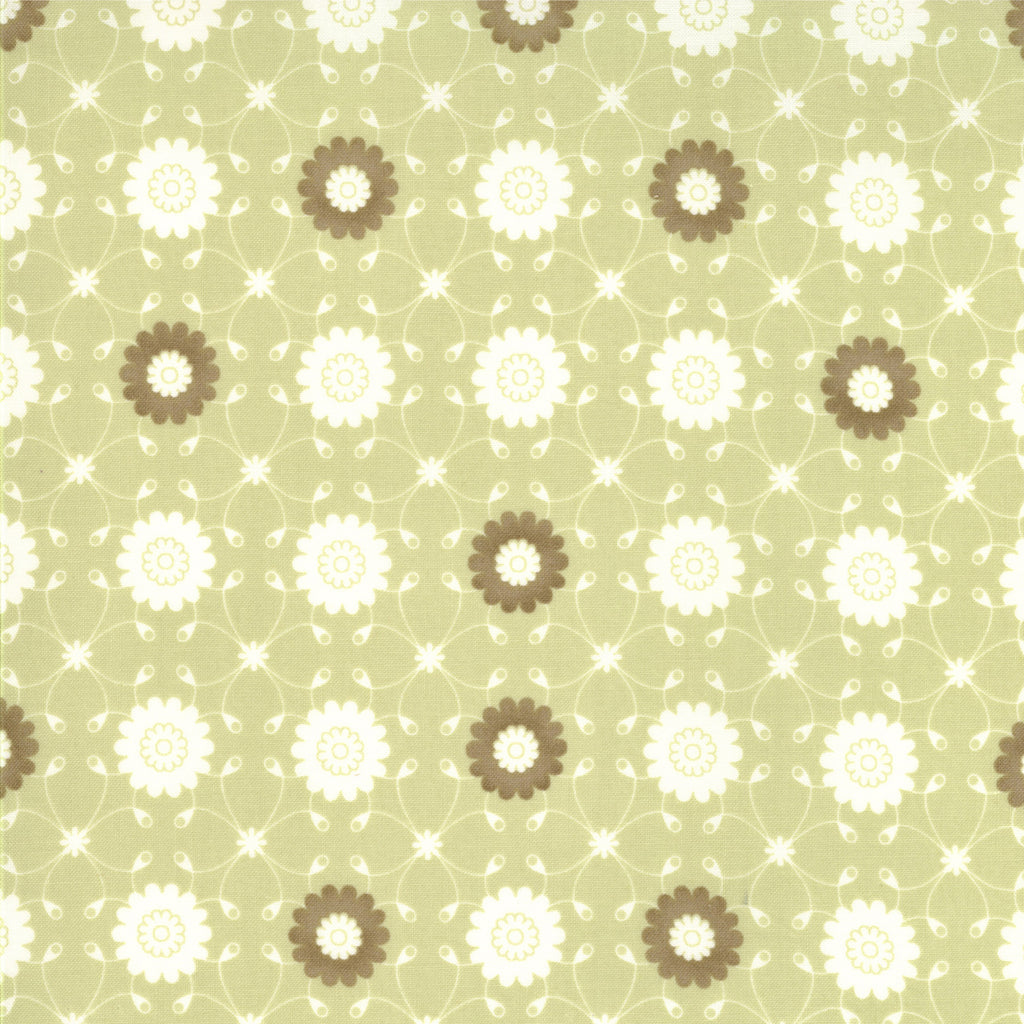 Bliss Fabric Cut - 1 Yard Green Floral Print by Bonnie and Camille for Moda