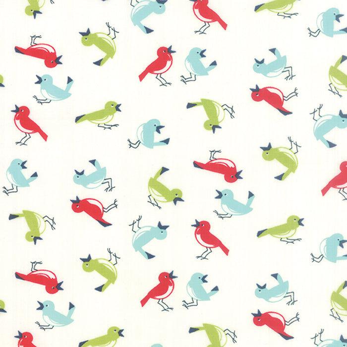 Vintage Picnic Fabric Cut - 1 Yard White Bird Print by Bonnie and Camille for Moda