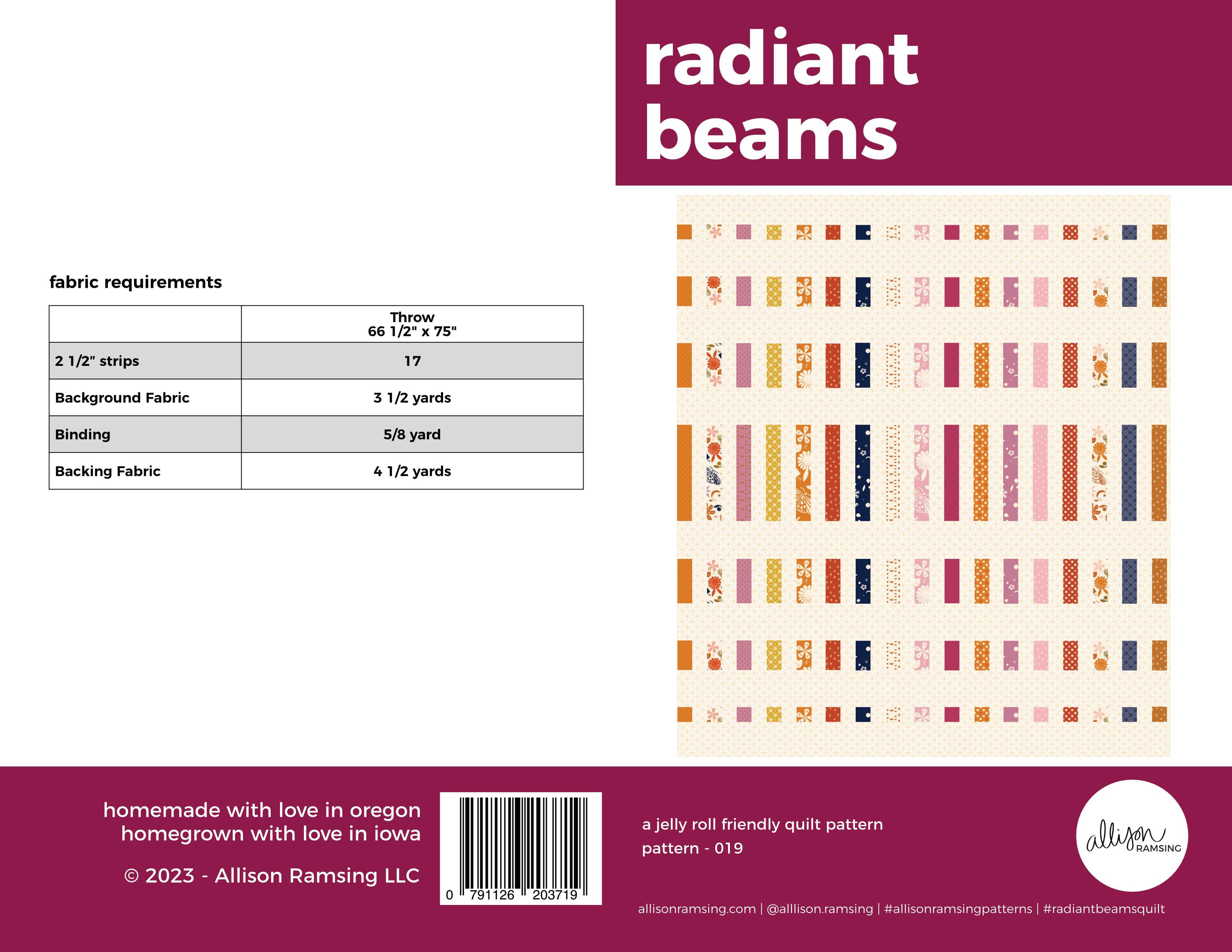 Radiant Beams Quilt Pattern - Printed