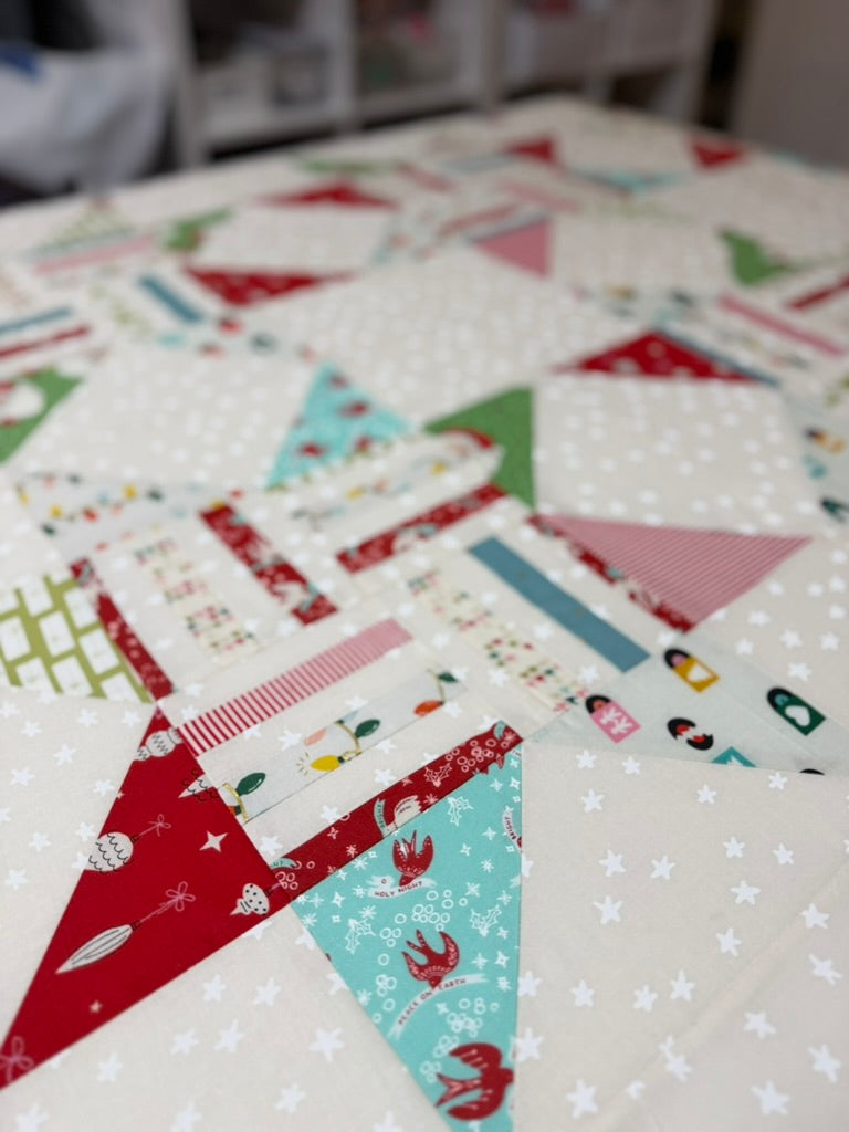 Joyful Sawtooth Stars Vintage Christmas Quilt Kit - Large Throw 68.5” x 68.5”