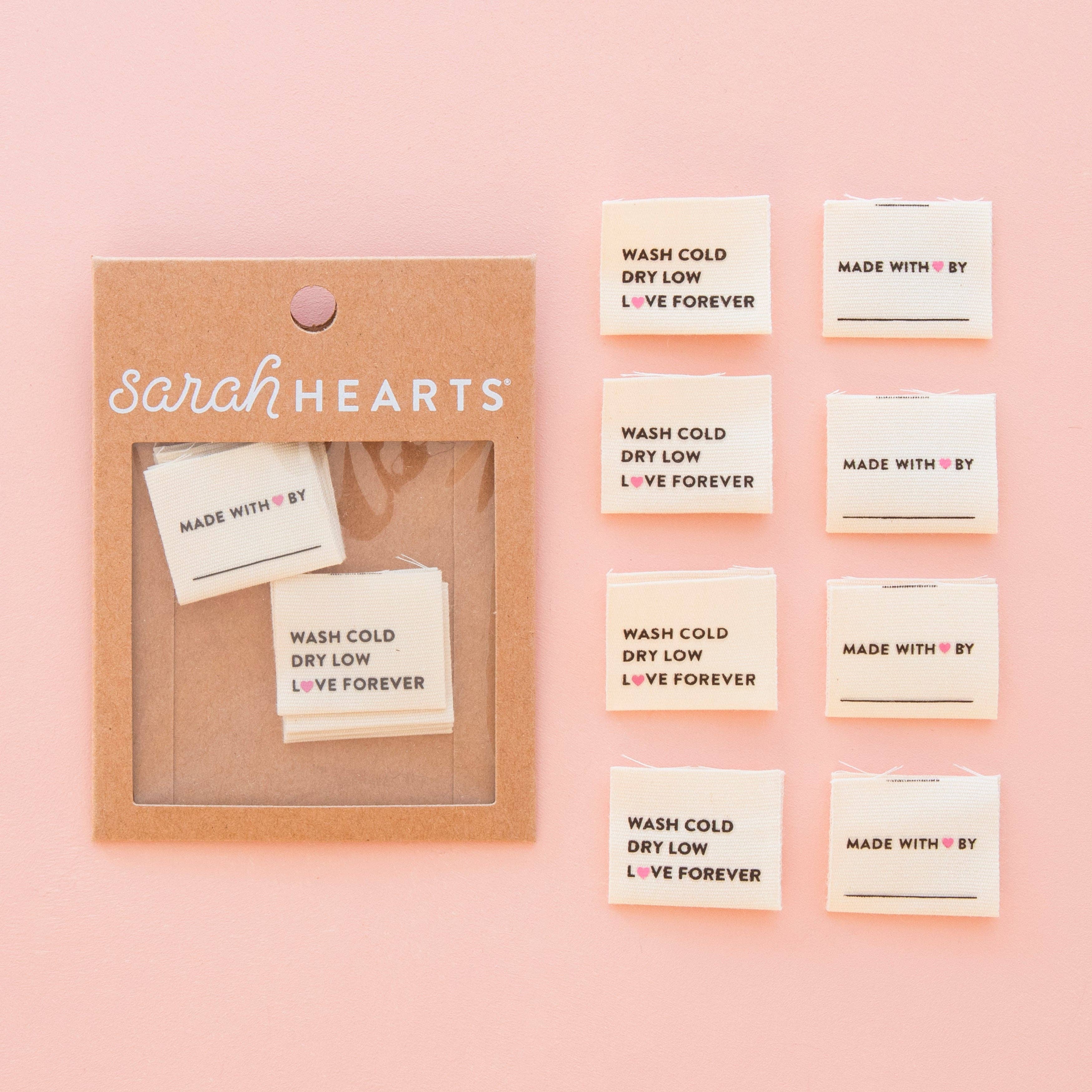 Wash Cold Dry Low Organic Cotton Sewing and Quilting Labels - Sarah Hearts