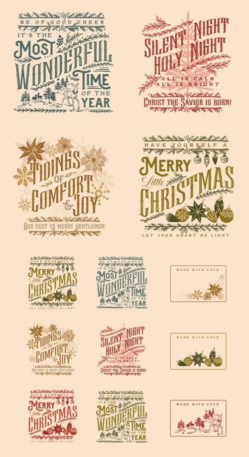 Old World Yuletide Fabric Panel - Moda Fabric by Fancy That Design House