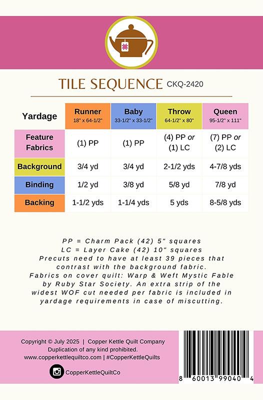 Tile Sequence Printed Pattern- Copper Kettle Quilt Company