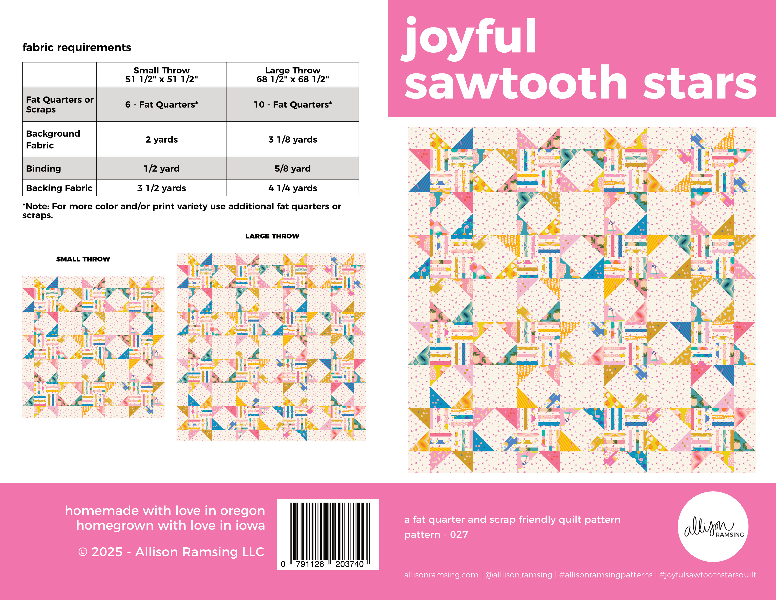 Joyful Sawtooth Stars Quilt Pattern - Printed
