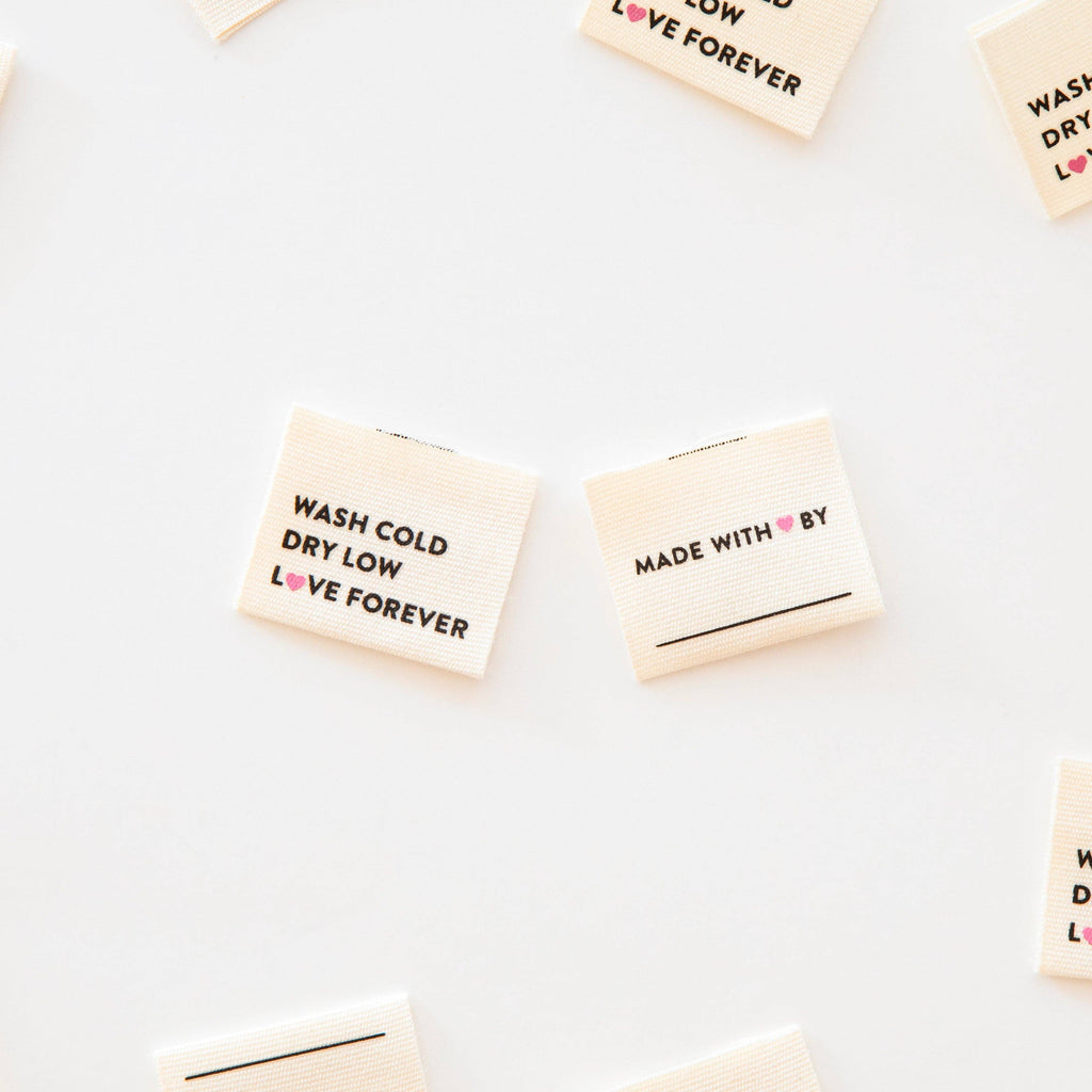 Wash Cold Dry Low Organic Cotton Sewing and Quilting Labels - Sarah Hearts