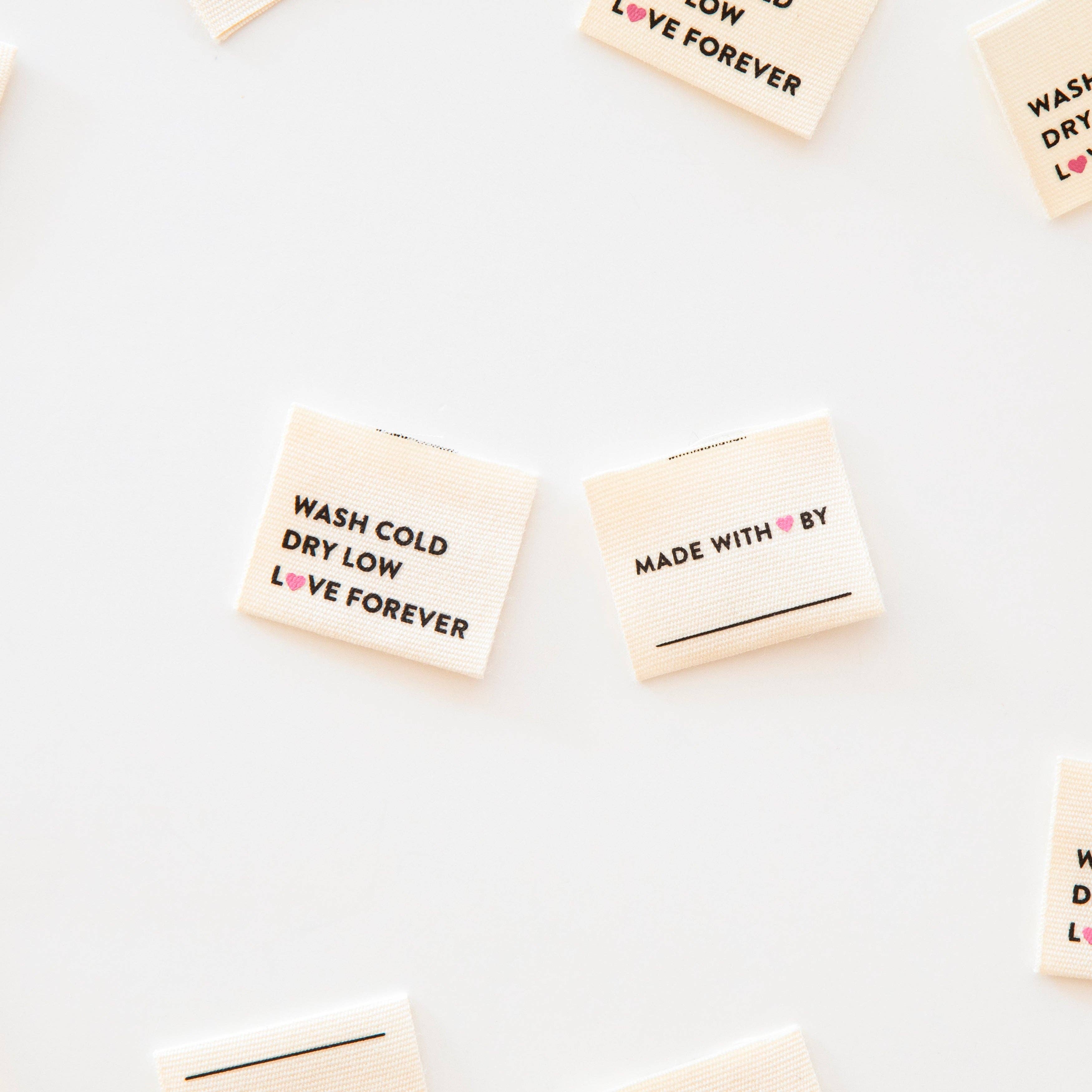 Wash Cold Dry Low Organic Cotton Sewing and Quilting Labels - Sarah Hearts
