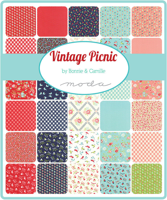 Vintage Picnic Fabric Cut - 1 Yard White Bird Print by Bonnie and Camille for Moda