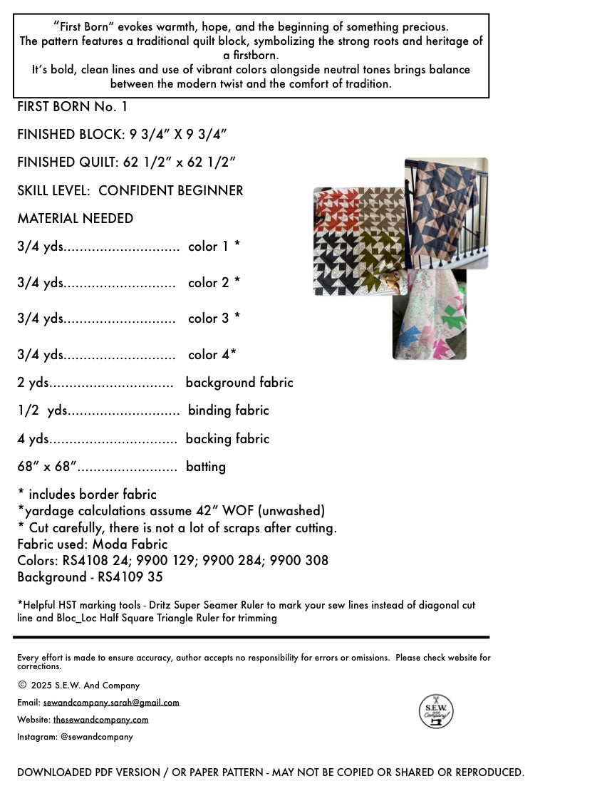 First Born Quilt Pattern – PDF Download, Confident Beginner Quilt Pattern