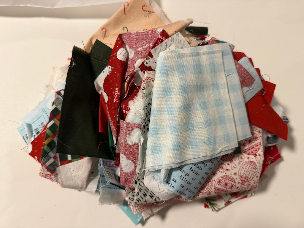 Christmas Mixed Scrap Bag- 15.2oz Holiday Fabric Bundle (Designer Scraps)