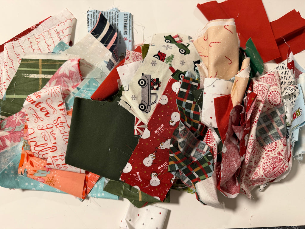 Christmas Mixed Scrap Bag- 15.2oz Holiday Fabric Bundle (Designer Scraps)