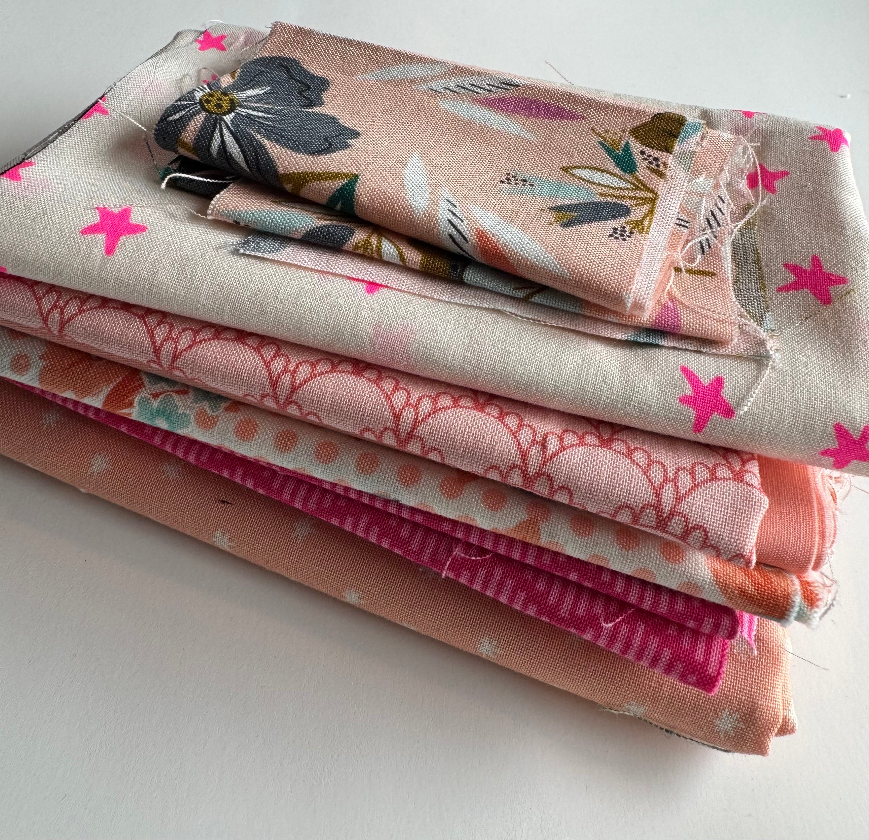 Pink Grapefruit Scrap Pack- 7.5 oz Pink & Peach Designer Fabric Bundle