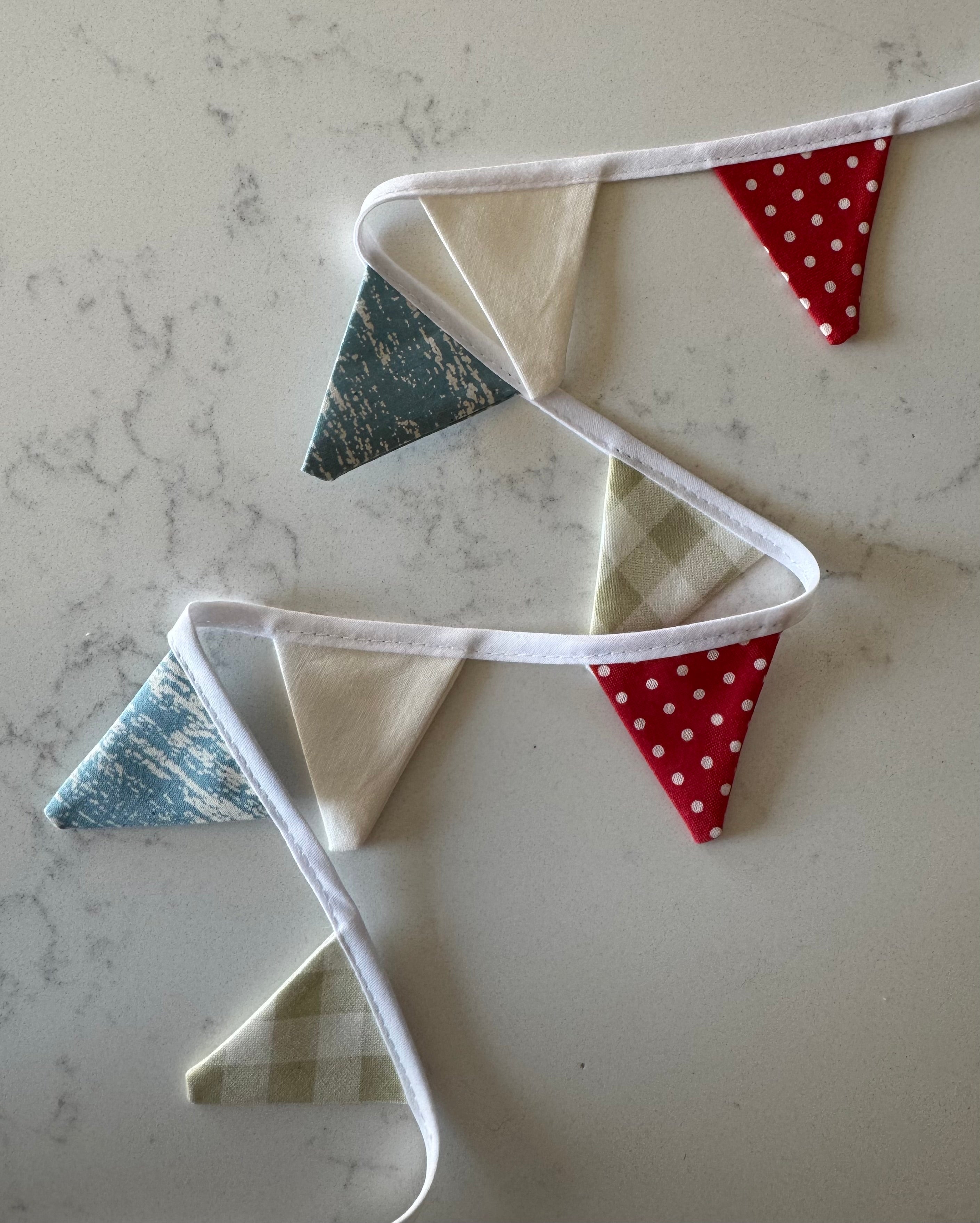 Summer Picnic Mini Bunting - Muted Red, White, and Blue Fabric