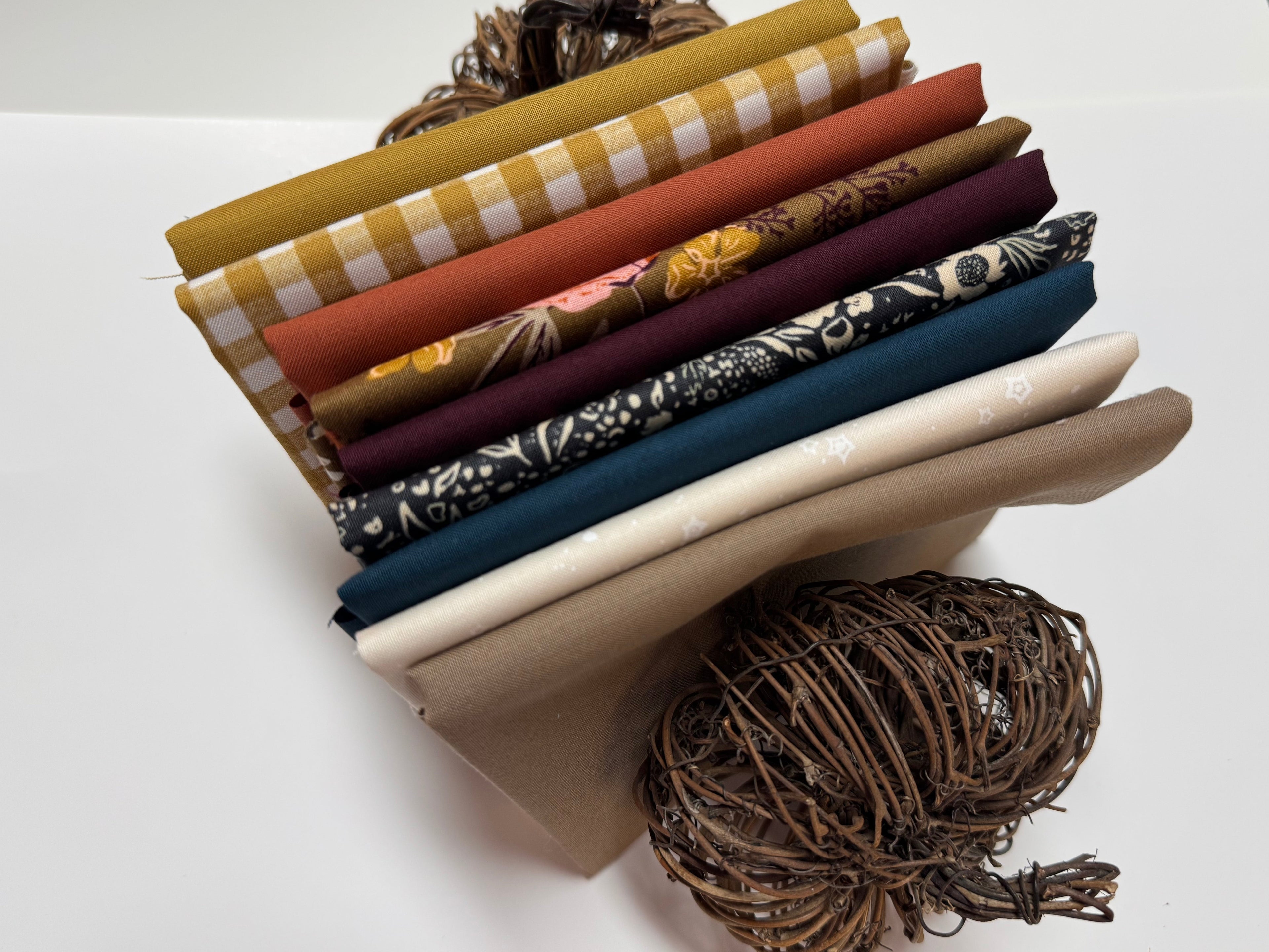 Tis’ Autumn Fat Quarter Bundle- 9 FQ | Moda Bella Solids + Foraged, Found & Hand Me Down