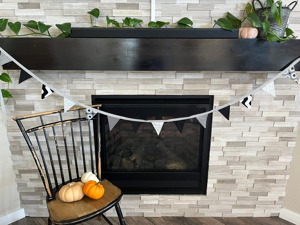 Black & White Halloween Bunting | 14-Flag Fabric Garland | Clearance
