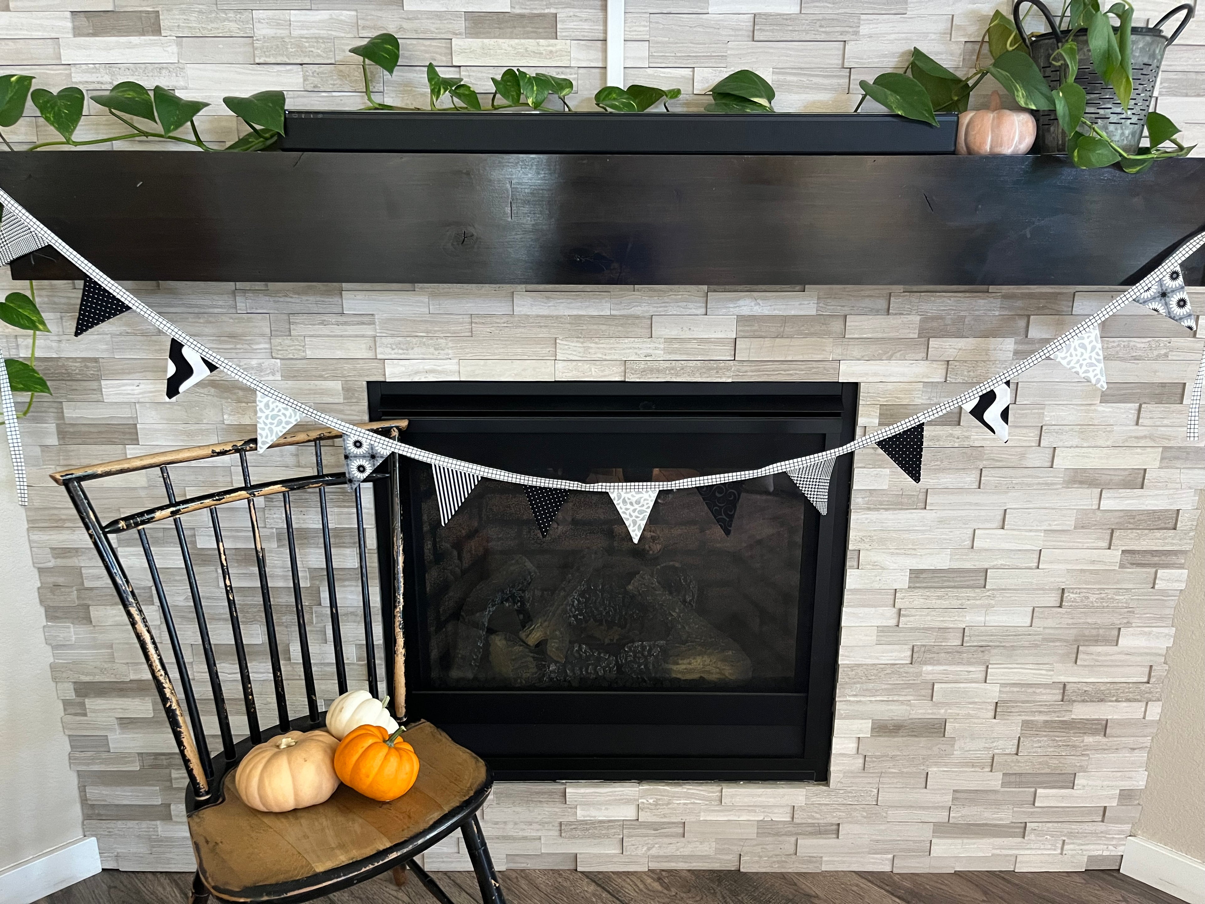 Black & White Halloween Bunting | 14-Flag Fabric Garland | Clearance