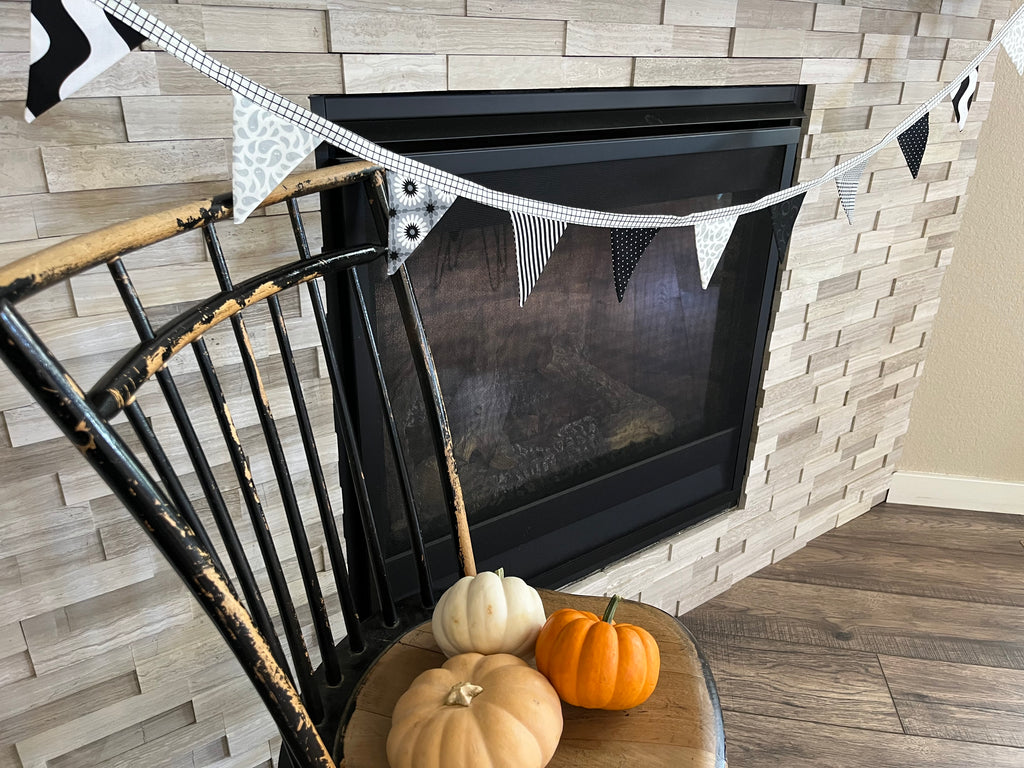 Black & White Halloween Bunting | 14-Flag Fabric Garland | Clearance