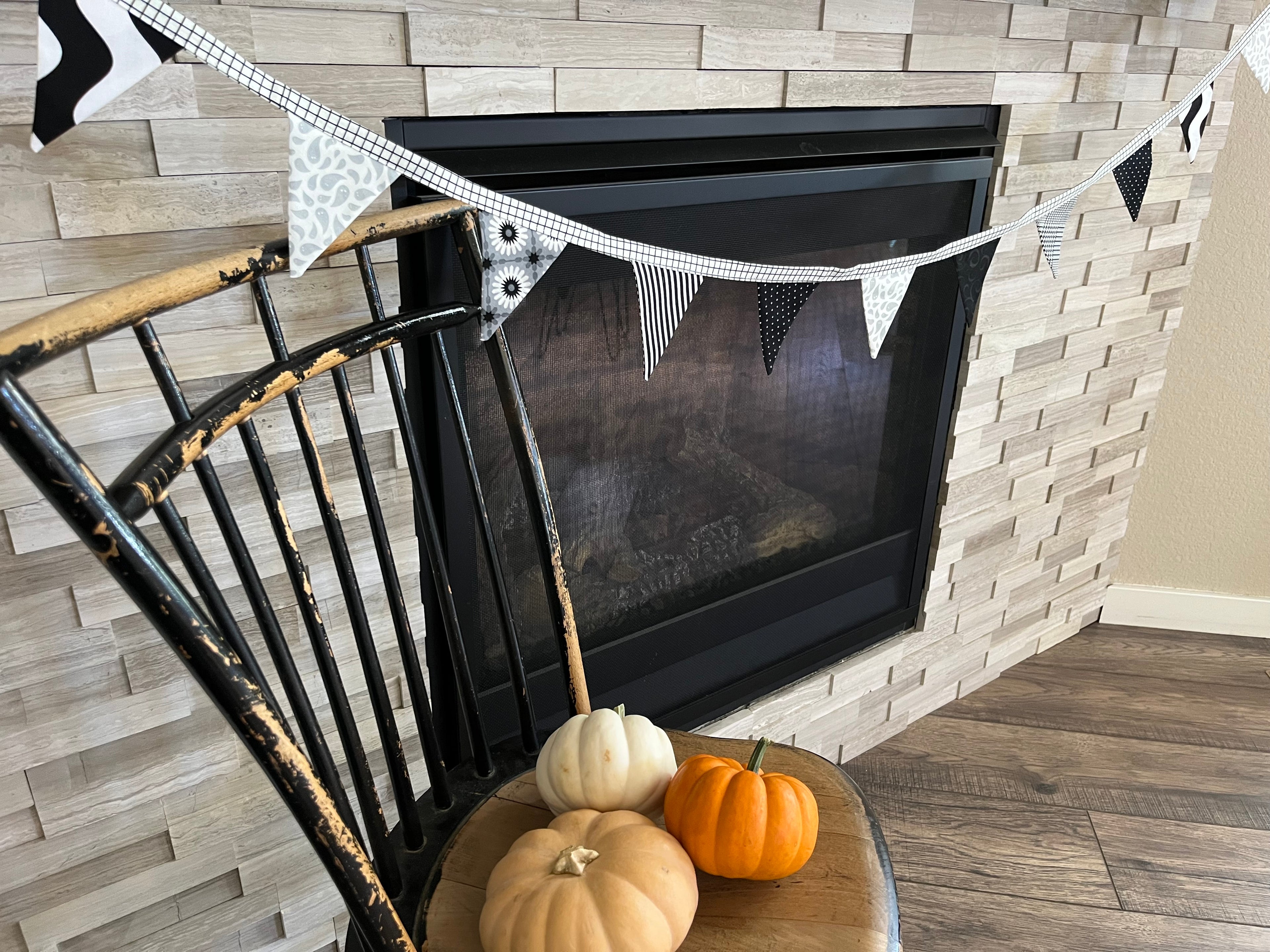 Black & White Halloween Bunting | 14-Flag Fabric Garland | Clearance