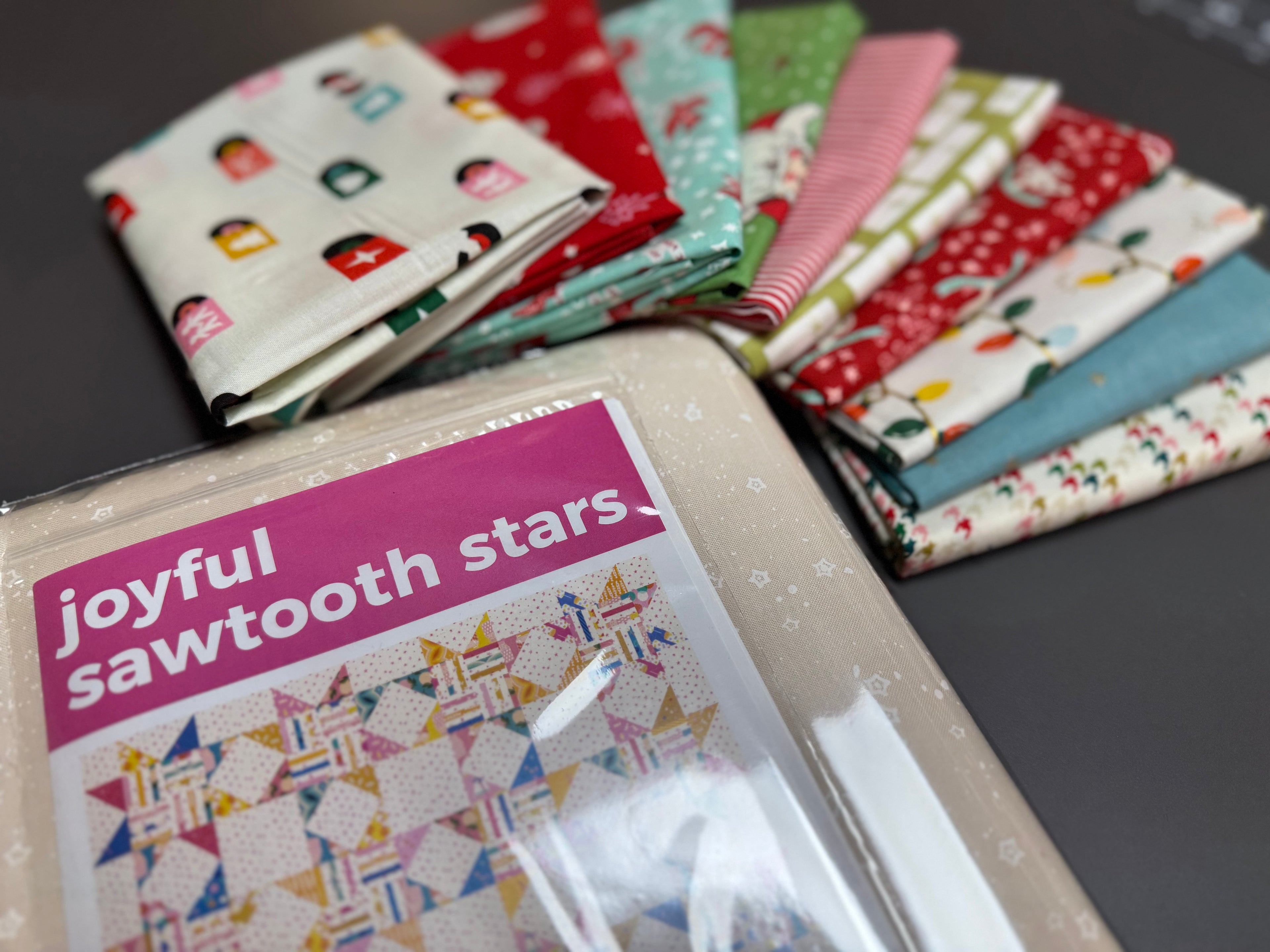 Joyful Sawtooth Stars Vintage Christmas Quilt Kit - Large Throw 68.5” x 68.5”