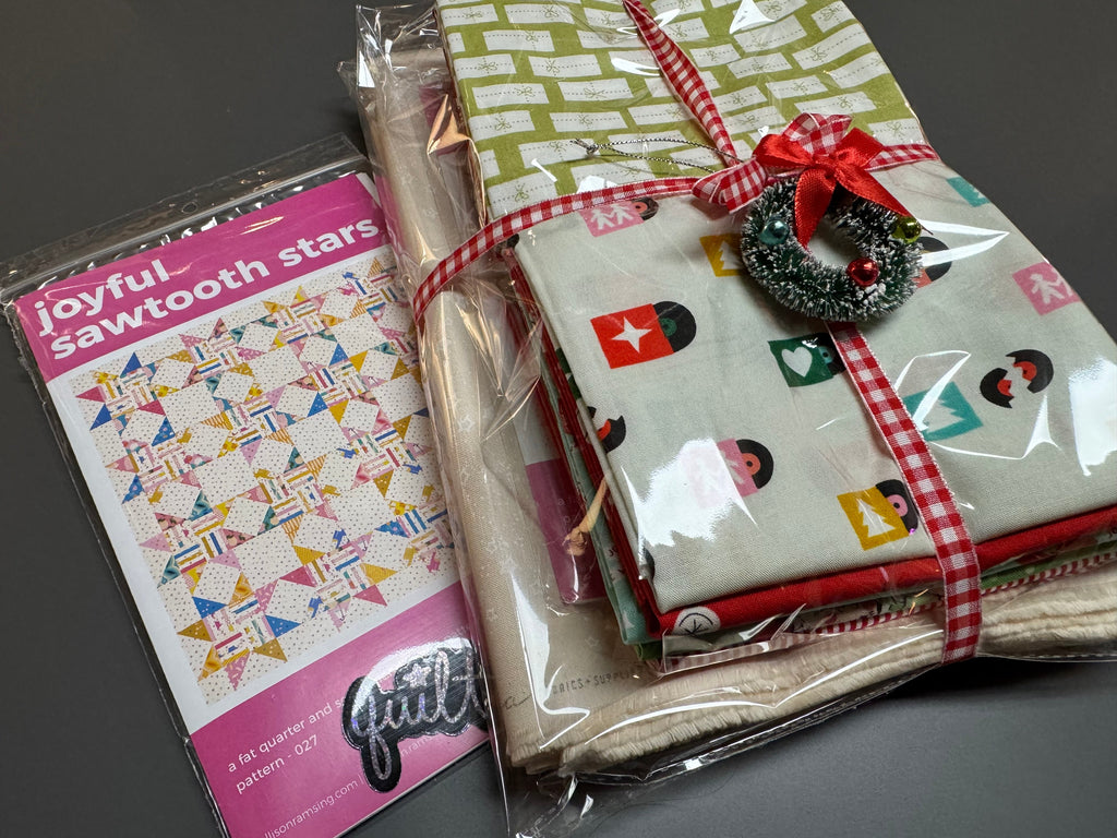 Joyful Sawtooth Stars Vintage Christmas Quilt Kit - Large Throw 68.5” x 68.5”