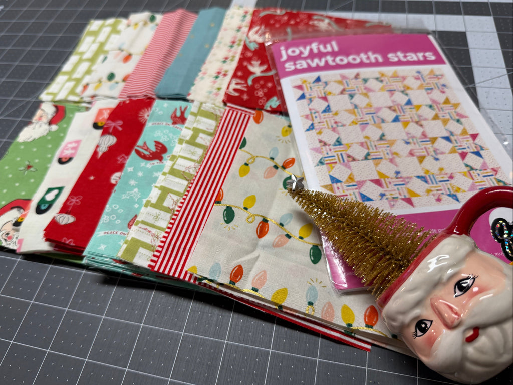 Joyful Sawtooth Stars Vintage Christmas Quilt Kit - Large Throw 68.5” x 68.5”