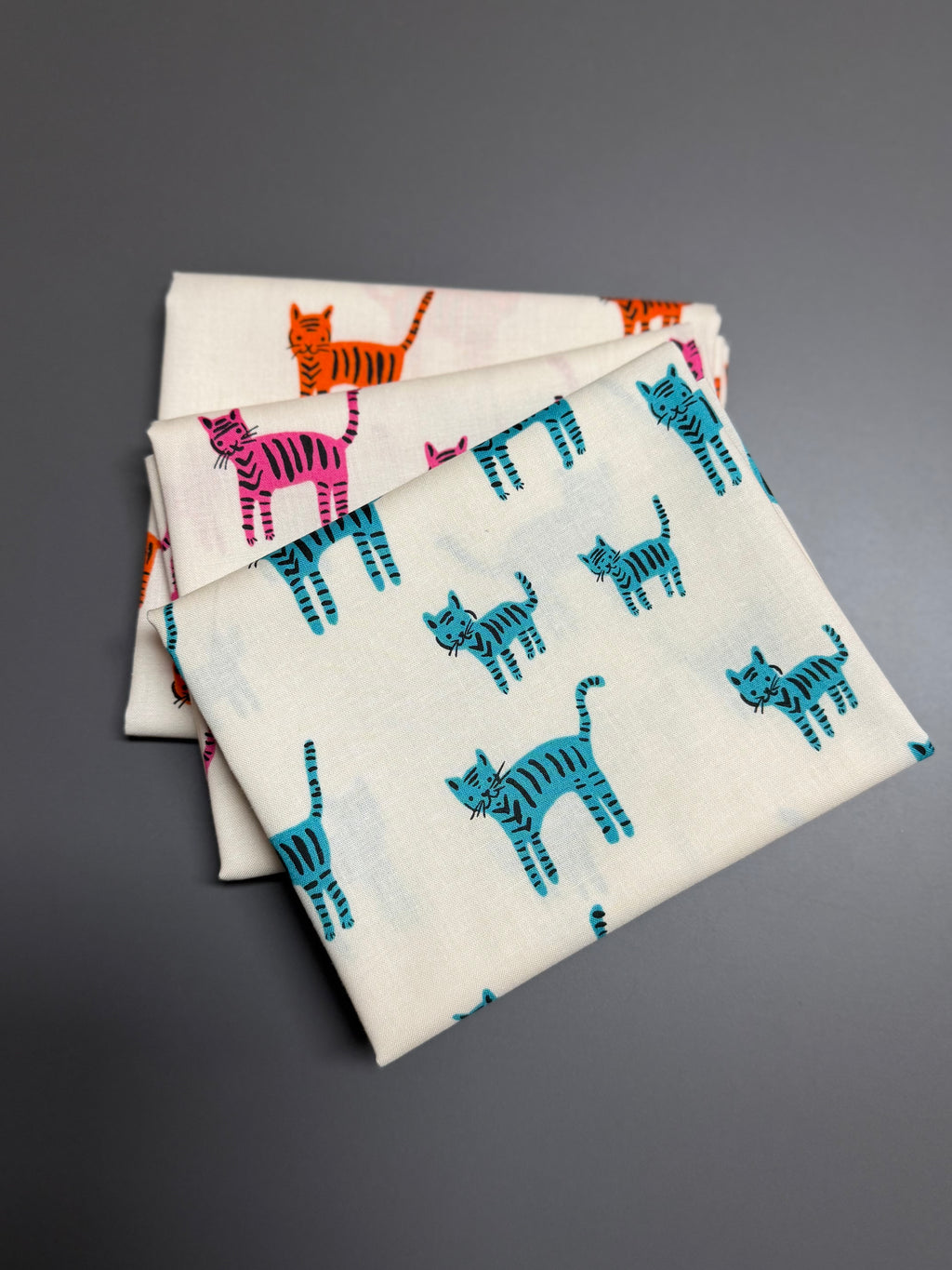Cat Nap Tigers Trio - Fat Quarter Bundle (Playful, Turquoise, Orange) | Ruby Star Society