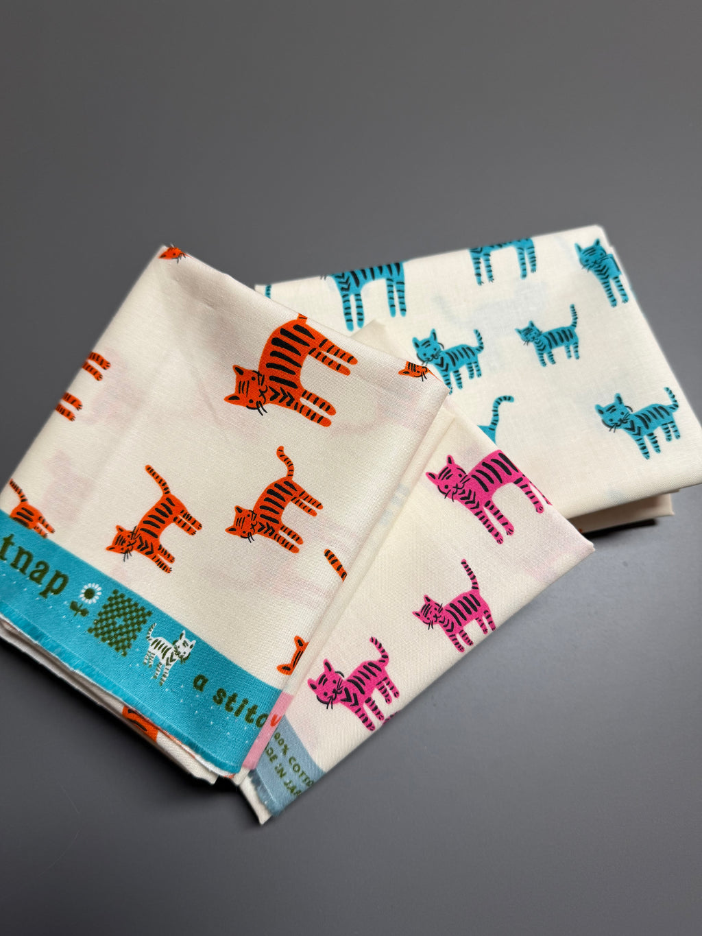 Cat Nap Tigers Trio - Fat Quarter Bundle (Playful, Turquoise, Orange) | Ruby Star Society