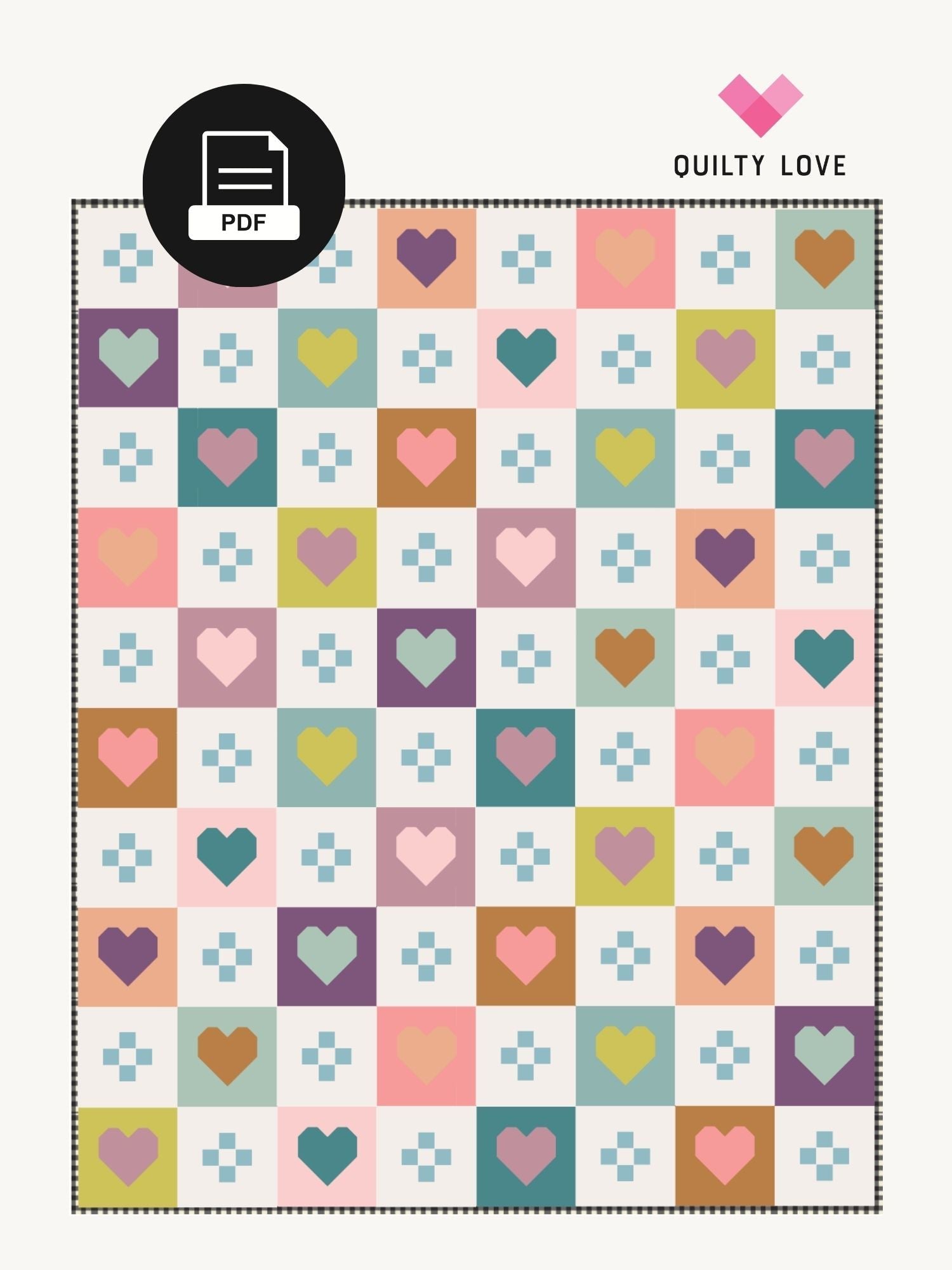 Cozy Checkered Hearts Kit - 48 x 60” Small Throw (Moda Bella Solid + Ruby Star Society)