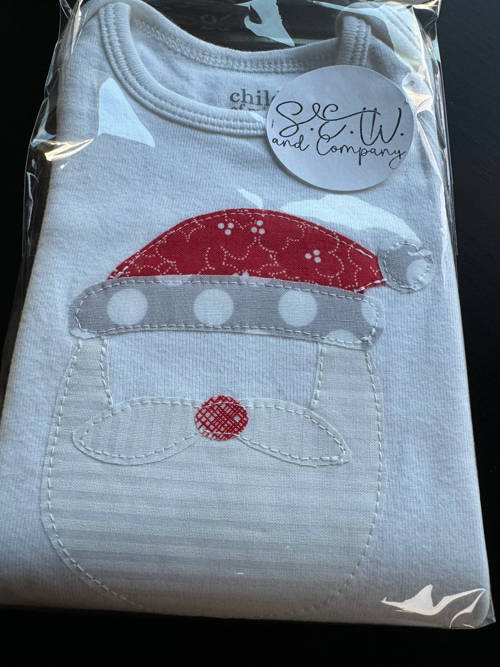 Santa Applique Baby Onesie - Handmade Holiday Bodysuit