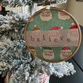 Believe Embroidery Hoop Ornament - Aqua Santa Christmas Decor