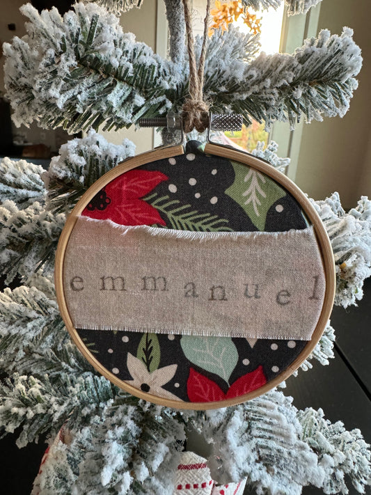 Emmanuel Embroidery Hoop Ornament - Handmade Floral Christmas Decor