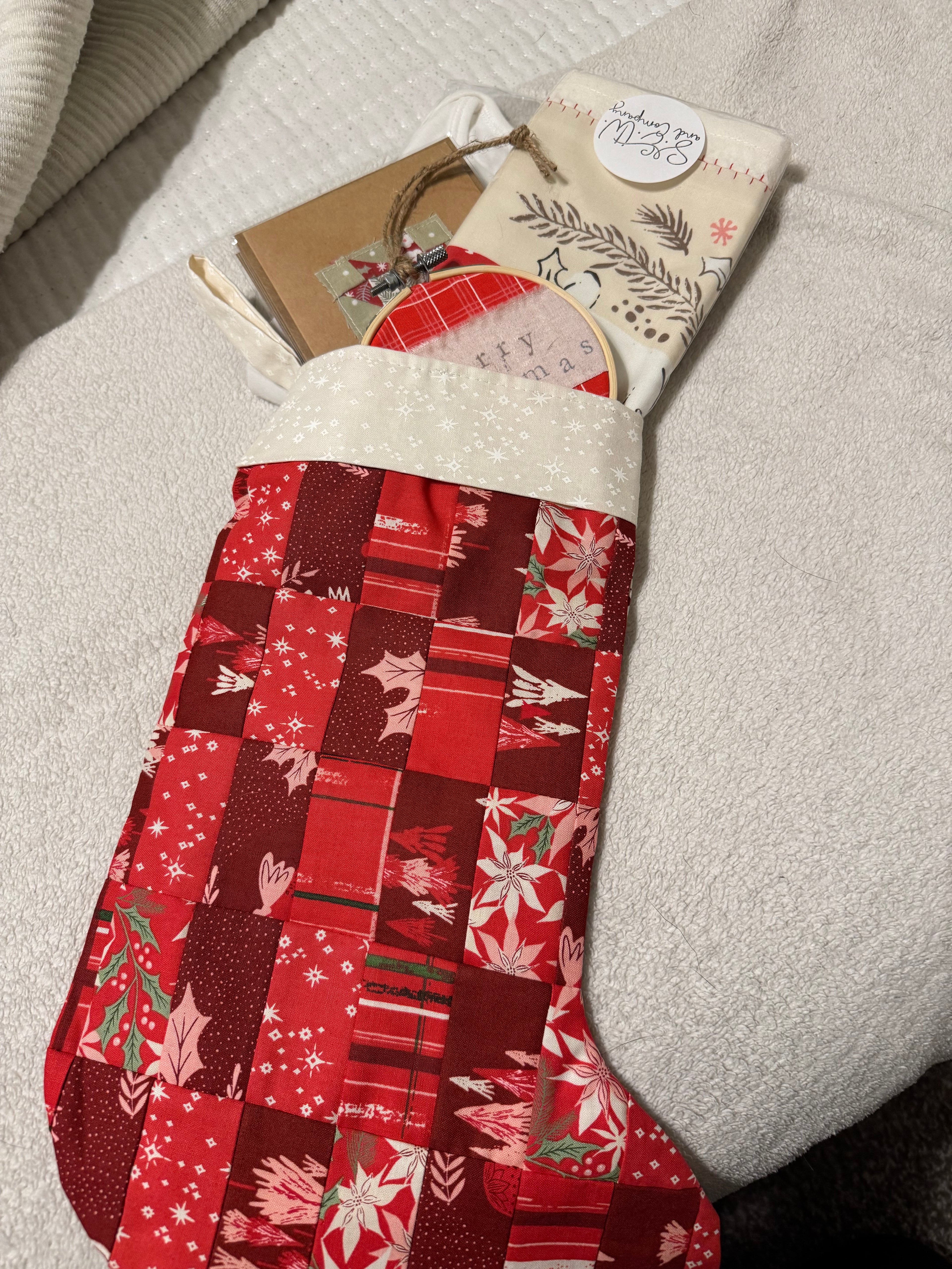 Patchwork Christmas Stocking - Good News Great Joy by Fancy That Design House
