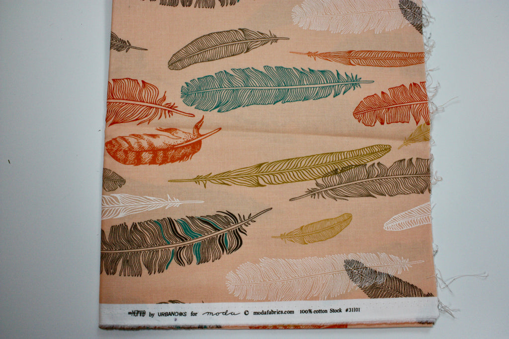 Moda Nomad Fabric - 20” Peach Feather Print by Urban Chicks (OOP)