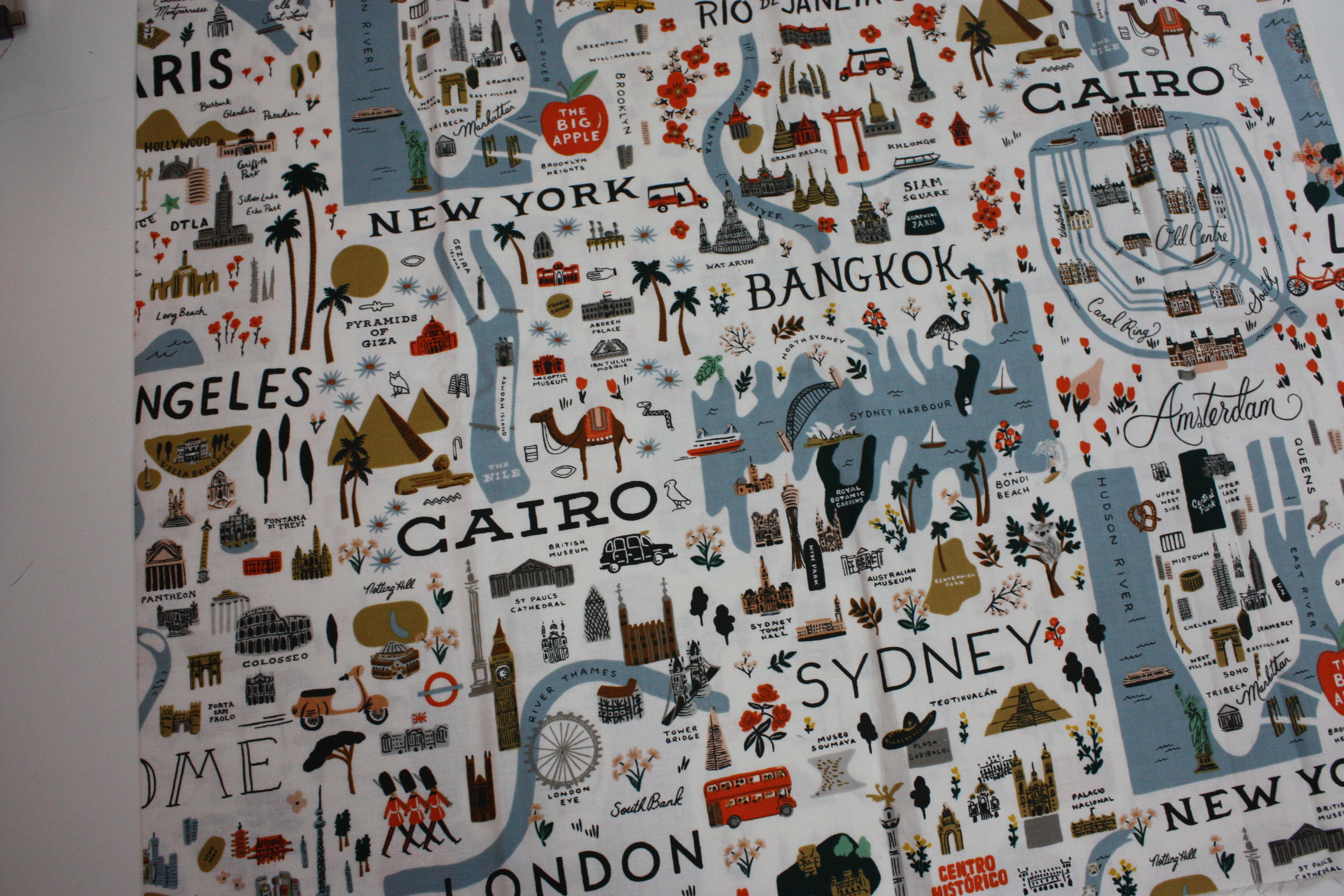 Bon Voyage Fabric - Half Yard White Map Print by Rifle Paper Co.