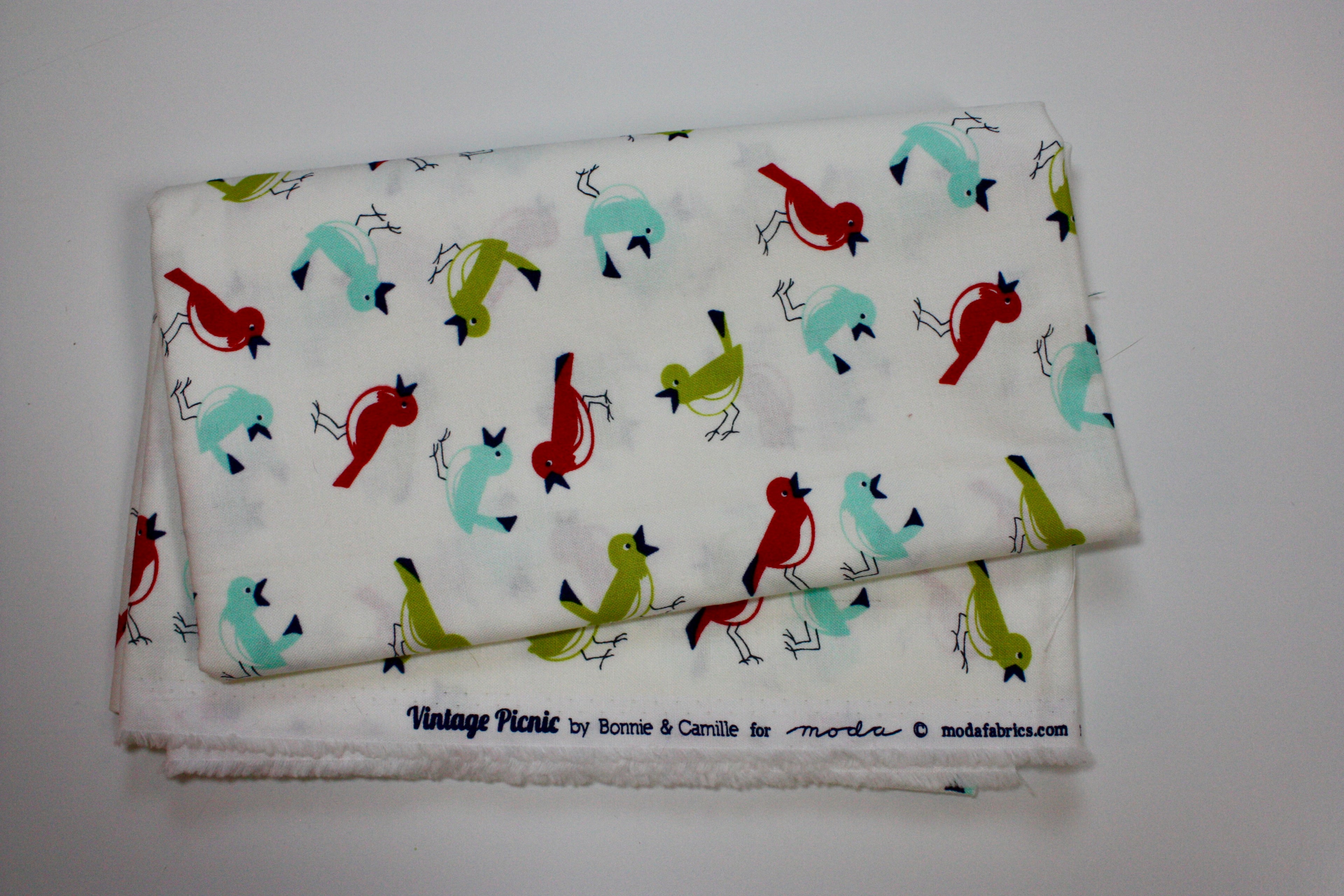 Vintage Picnic Fabric Cut - 1 Yard White Bird Print by Bonnie and Camille for Moda