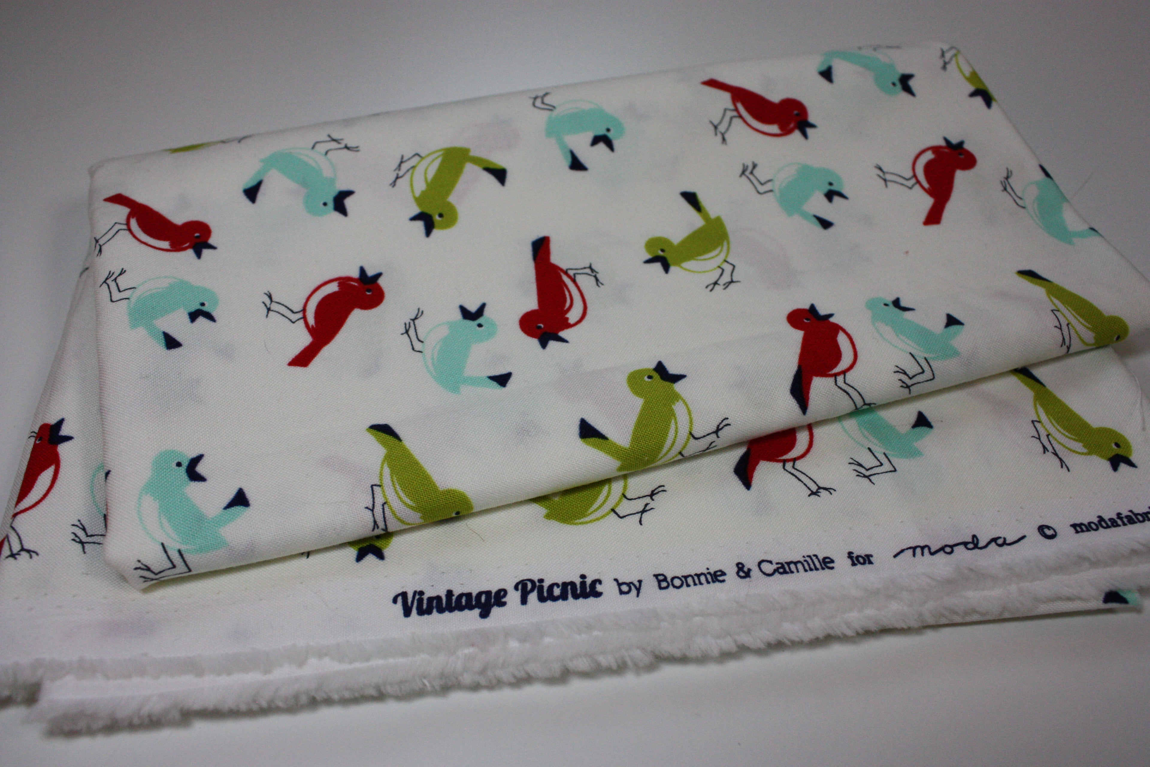 Vintage Picnic Fabric Cut - 1 Yard White Bird Print by Bonnie and Camille for Moda