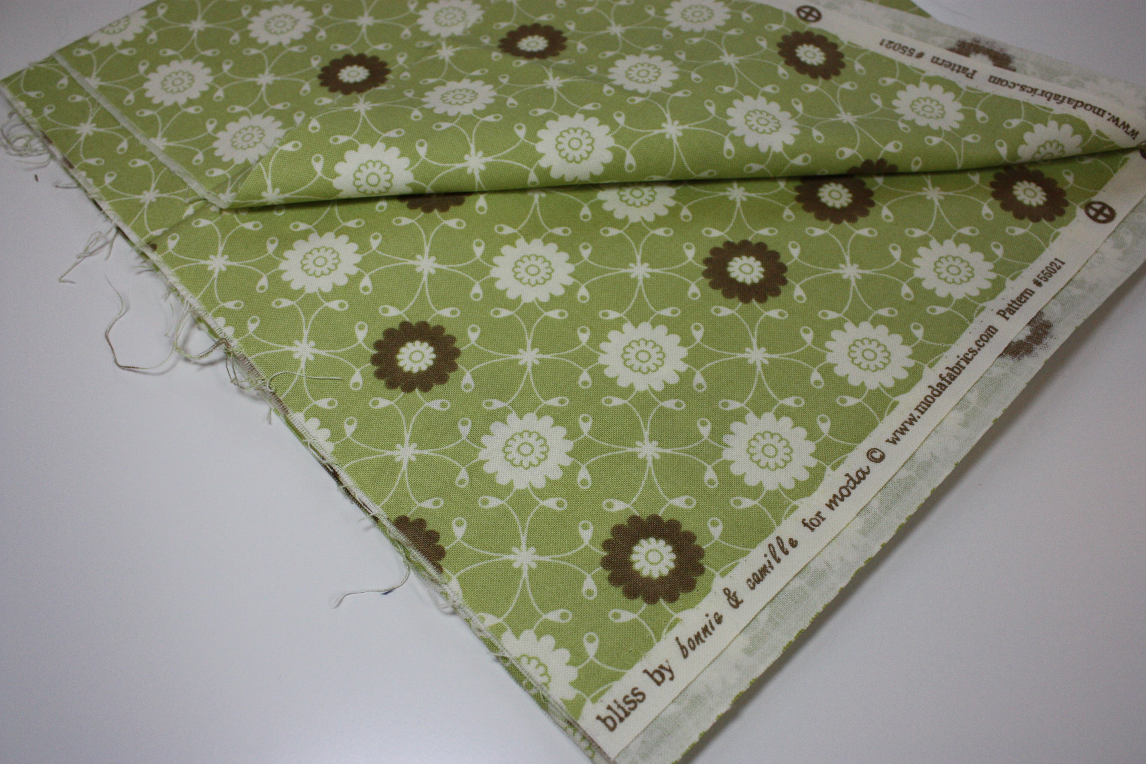 Bliss Fabric Cut - 1 Yard Green Floral Print by Bonnie and Camille for Moda