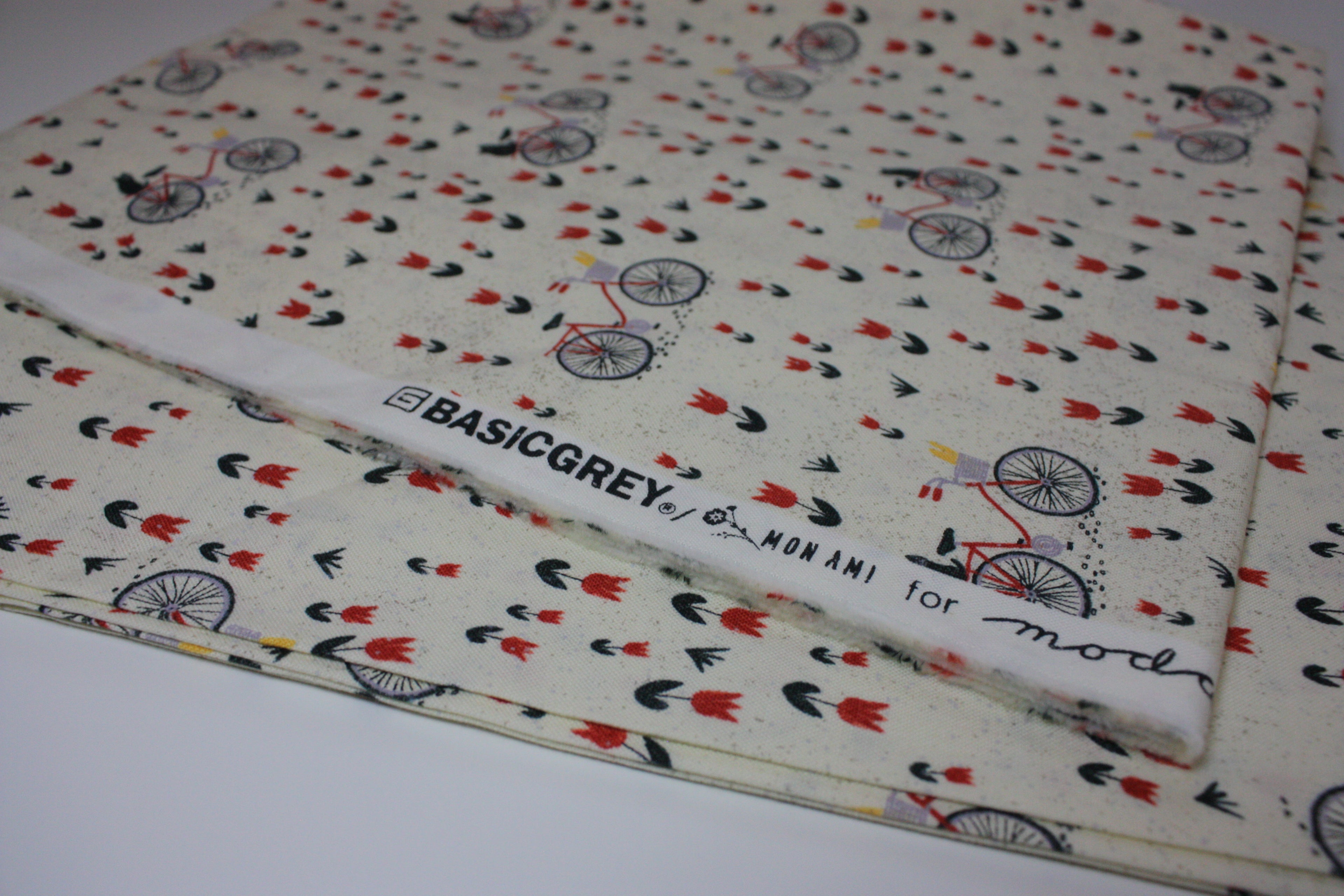 Mon Ami Fabric Cut - 44” x WOF, Off-White Bicycle Print by BasicGrey for Moda
