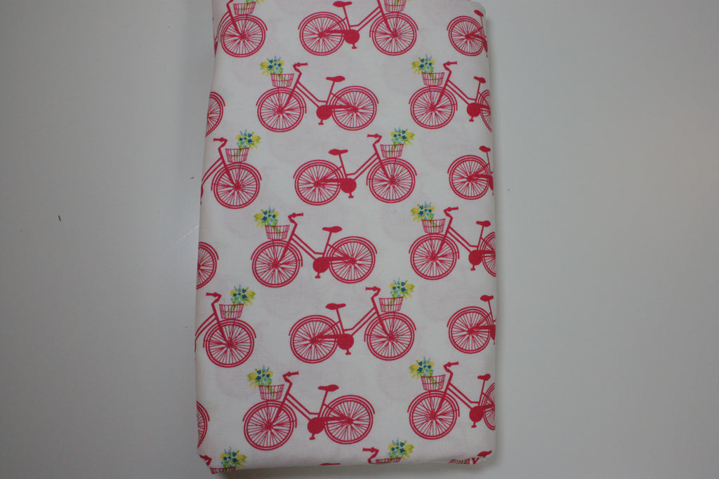 Acreage Fabric Cut - 2 Yards, Pink Bicycle Print by Shannon Gilman Orr for Moda