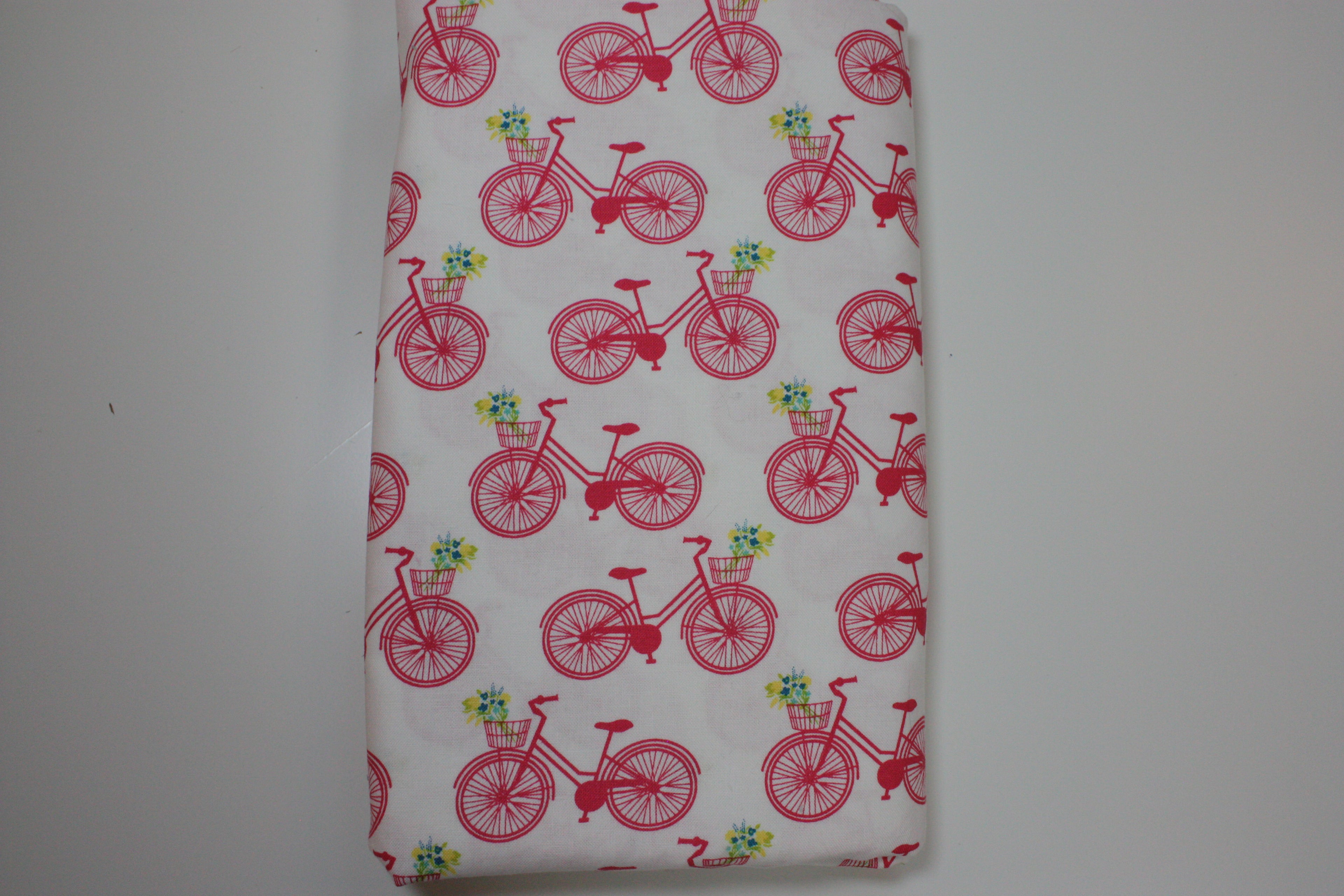 Acreage Fabric Cut - 2 Yards, Pink Bicycle Print by Shannon Gilman Orr for Moda