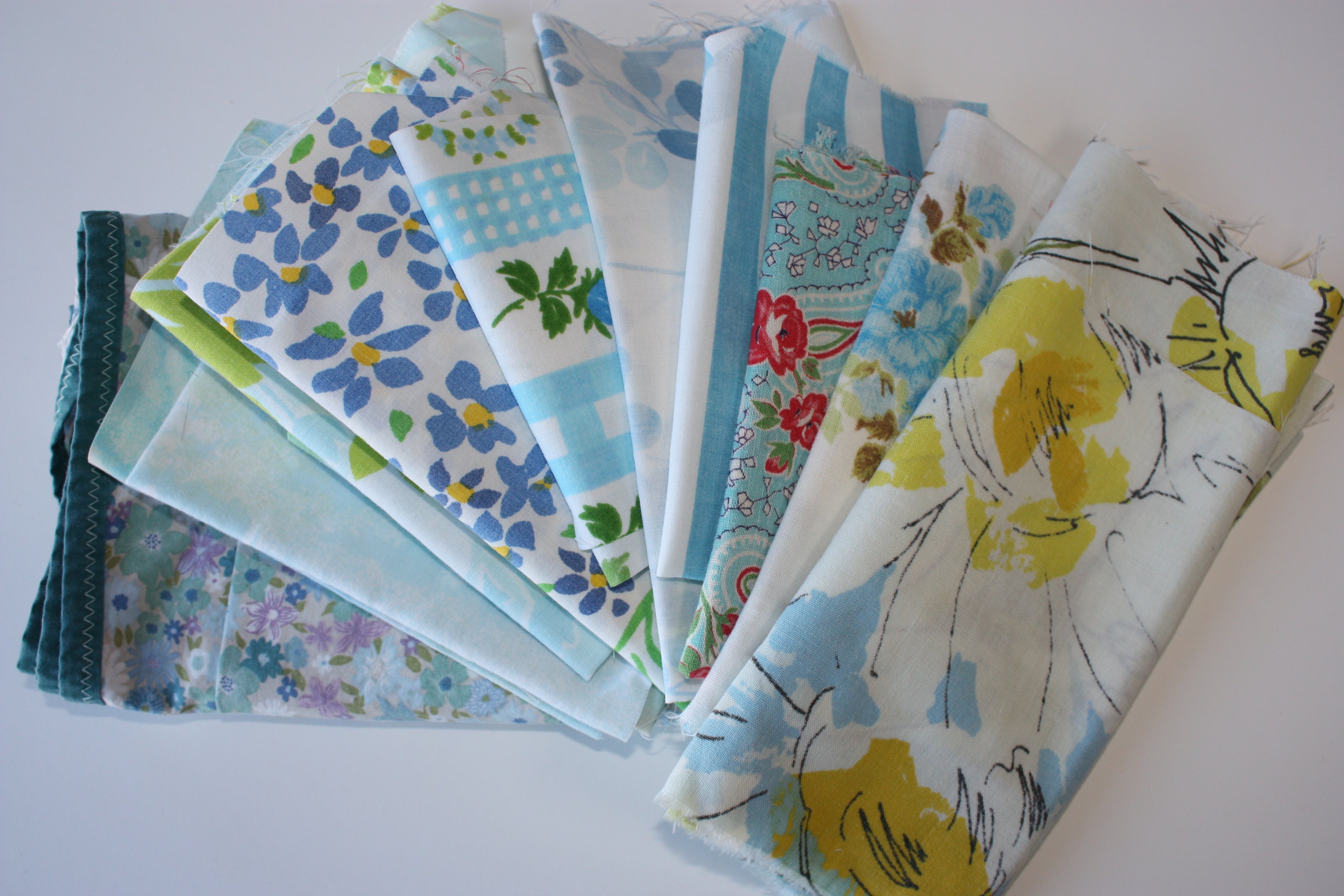 Vintage Sheet Scrap Bag - Blue Hues