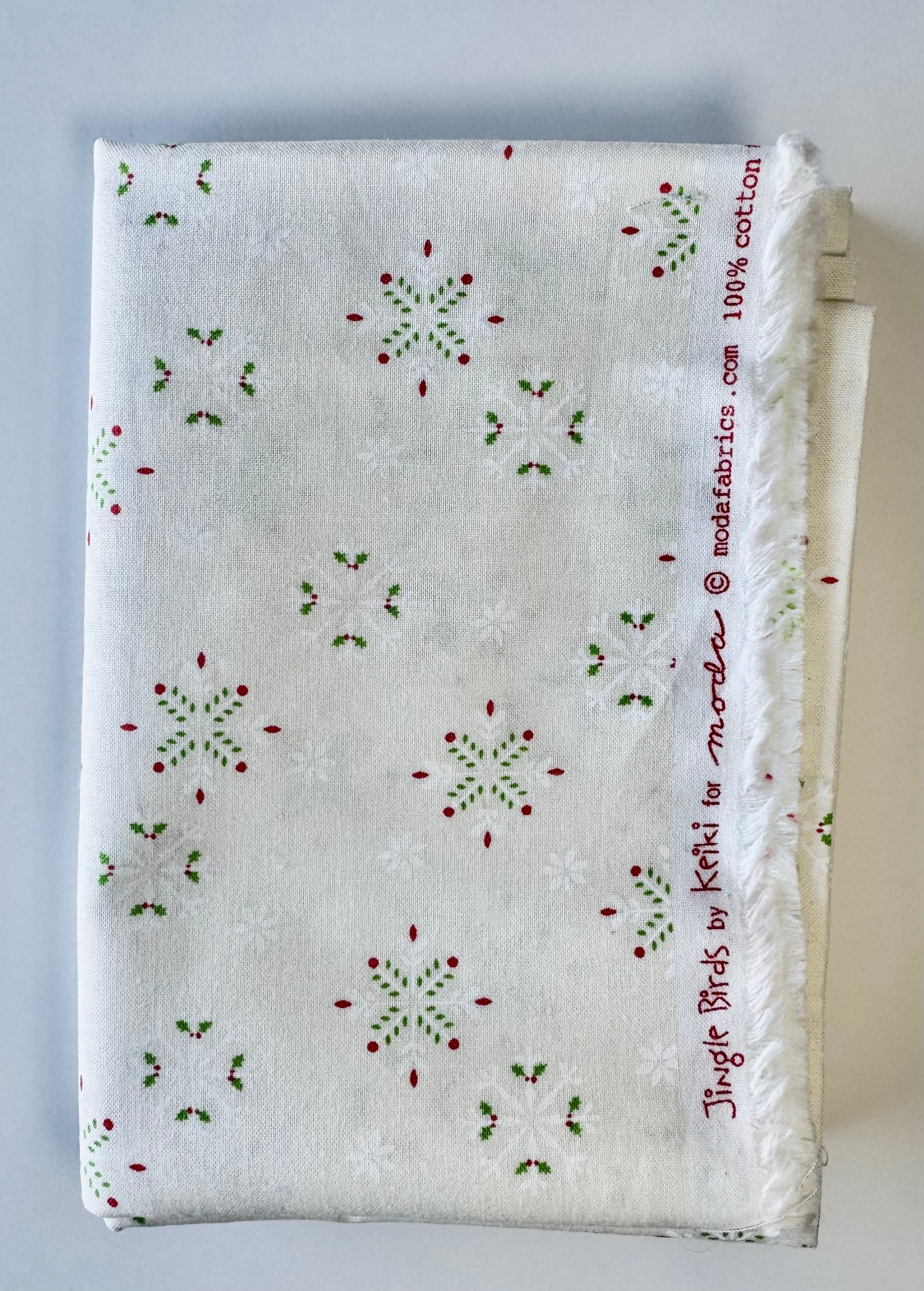 Jingle Birds Fabric Cut - 1 Yard Snowflake Print by Keiki for Moda