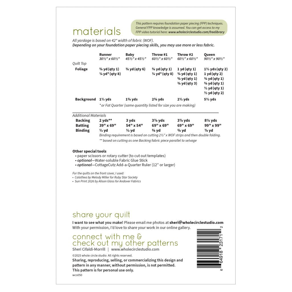 Prickly Petals Quilt Printed Pattern- Whole Circle Studio